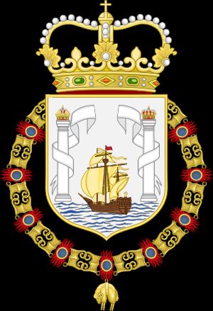 인도 일반 기록 보관소의 마라카이보 도시 석호의 재량에 따르면 왕실 요소가 포함된 초기 버전의 문장