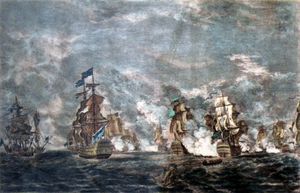 라고스 해전에서 프랑스 지중해 함대를 물리치는 영국 해군 - 리처드 페렛 그림