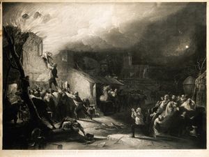 화재에서 구조되는 어린 존 웨슬리. 사무엘 윌리엄 레이놀즈의 메조틴트.