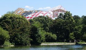 Part of the roof of the Fondation Louis Vuitton building as seen from the Bois de Boulogne in Paris, France (2016)