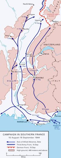 9월 중순 남부 프랑스에서 연합군의 진격