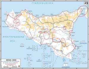 1943년 7월 10일 연합군과 추축군의 배치 지도