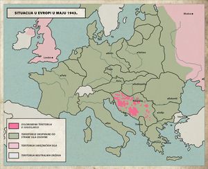 1943년 5월, 유고슬라비아 전선에서 유고슬라비아 파르티잔이 해방시킨 영역