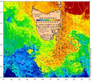 적도에서 남극 방향으로 동오스트레일리아 해류의 열 흐름