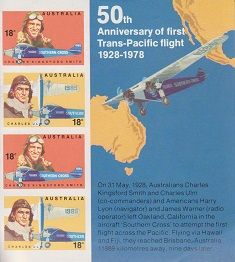 1928년 최초의 태평양 횡단 비행 50주년 기념 호주 발행 우표 시트
