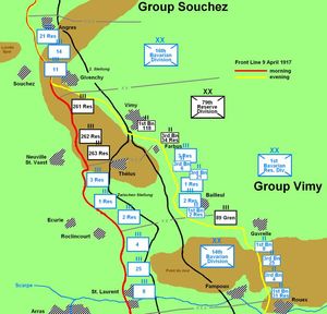비미 능선 전투 첫날 독일군 배치