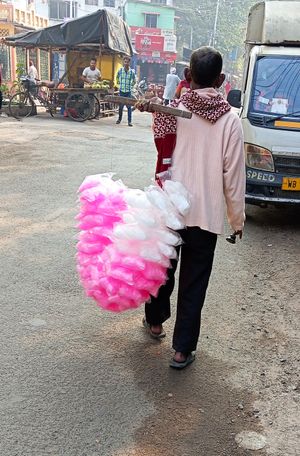 인도 서벵골 주 콜카타에서 솜사탕을 파는 남자