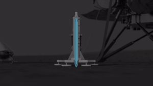 화성 표면으로 파고드는 HP3 몰의 애니메이션