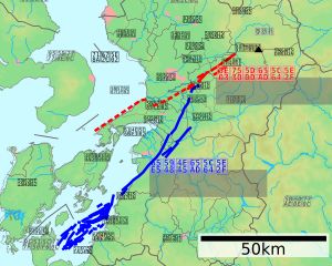 지진의 원인으로 지목되는 후타가와-히나구 단층대