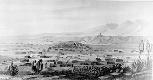 1846년 당시 멕시코 영토의 수도였던 산타페. 미국-멕시코 전쟁 발발을 앞두고 있다.