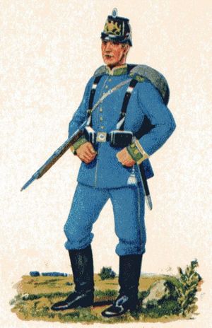 왕립 바이에른 예거 대대 제2 아샤펜부르크. 1910년경 오버예거, 야전 행군 복장