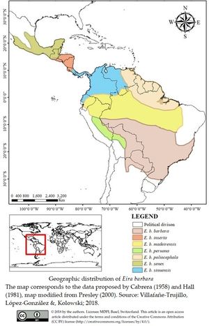 타이라의 아종 분포도