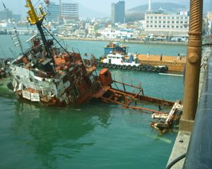 태풍으로 난파된 배