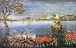 나레수안 왕이 사통강을 건너 총을 쏴서 버마군 사령관 수라캄마를 죽였다.