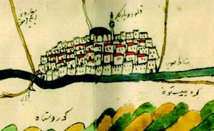 17세기 오스만 지도에 묘사된 디야르바키르, 아마도 에브리야 첼레비가 제작