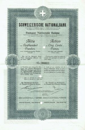 스위스 국립은행 주식, 1907년 6월 6일 발행