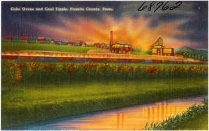 펜실베이니아주의 코크스 용광로와 석탄 tipple을 묘사한 엽서