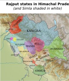 히마찰프라데시의 주요 라지푸트 왕국 지도