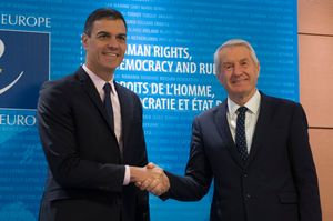 야글란, 2019년 2월 7일 스트라스부르에서 스페인 총리 페드로 산체스와 만남