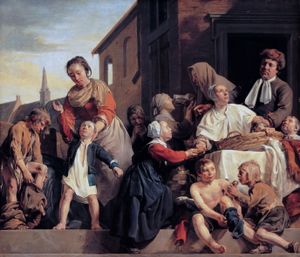 네덜란드 화가 얀 데 브레이, 1663년 작, 고아를 돌보는 모습