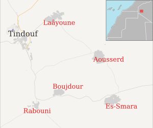 틴두프 인근 난민 캠프 지도. 다클라는 표시되지 않음.