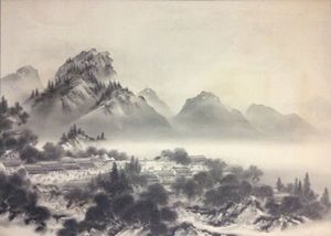 점묘 기법에 의한 수묵 산수 스기우라 슌카 개인 소장