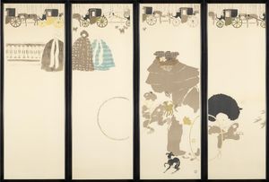 보모들의 산책 (1897), 빅토리아 국립 미술관. 일본 병풍처럼, 그림은 오른쪽에서 왼쪽으로 읽는다.