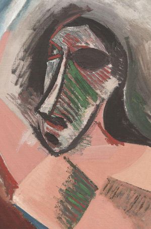 파블로 피카소, 아비뇽의 처녀들, 오른쪽 위 인물 세부 묘사