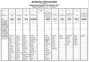 공식 선거 투표 용지(샘플)