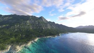 절차적 생성으로 만들어진 포토리얼리즘 풍경. 테라젠으로 제작되었으며, 영화 컴퓨터 생성 이미지(CGI) 제작에 사용되었다.