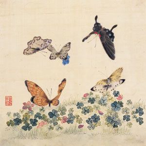 19세기 한국 화가 남계우가 그린 화접도, 문자 그대로 꽃과 나비 그림.