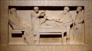 사트라프의 연회 장면, "사트라프의 석관", 시돈, 기원전 4세기