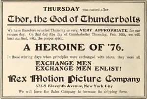 76년의 여걸, 렉스 모션 픽처 컴퍼니 광고, 무빙 픽처 뉴스, 1911