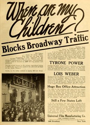 Where Are My Children? (1916)의 신문 광고