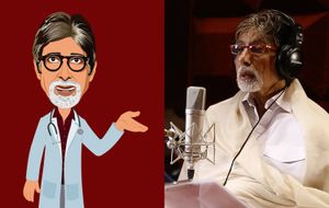 TeachAids 캐릭터 '바찬' (왼쪽); 2013년 TeachAids 녹음 세션에 참여한 바찬 (오른쪽)