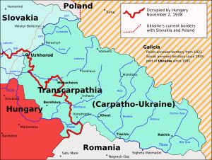 카르파토우크라이나 지도, 1939년 3월 15일 단 하루 동안 존속한 국가