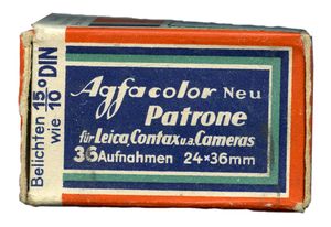 Agfacolor Neu 상자, 지침 "15/10° DIN으로 노출"(독일어).