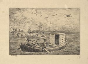 작업용 보트 보탱(Botin)에 탄 자신의 모습을 그린 도비니, 판화, 1861년, 메트로폴리탄 미술관