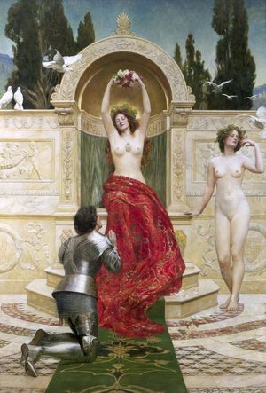 존 콜리어(John Collier)의 1901년작 금성산에서: 분명하게 이탈리아 콰트로첸토 양식의 금빛 배경.