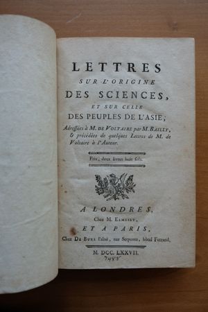 1777년 판 "과학의 기원과 아시아 민족에 관한 담론" 표지