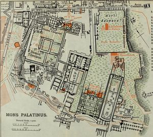 현대 건물이 겹쳐진 팔라티노 언덕의 평면도