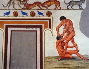 에테오클레스와 폴리네이케스, 기원전 4세기에 제작된 불치의 프랑수아 무덤 벽화 복사본