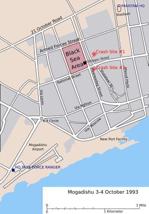 1993년 10월 3일~4일 모가디슈 전투 지역 지도.