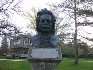 앨버트 아인슈타인의 흉상, 본 캠퍼스의 유명 과학자 흉상 시리즈 중 하나