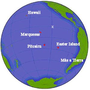 X 표시가 있는 지점이 에식스 호의 조난 위치