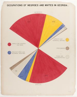 원형 그래프는 다양한 직업에 종사하는 아프리카계 미국인과 백인의 비율을 보여준다.