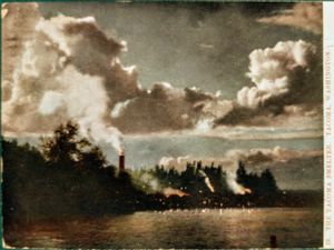 ASARCO 제련소 굴뚝이 있는 1909년 타코마 엽서 이미지