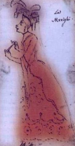  안토니아 메리히 (Antonia Merighi), 아마스트레 역을 창조한 인물, 안토니오 마리아 자네티 (Antonio Maria Zanetti)의 캐리커처