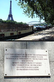 센 강에서 증기선의 첫 번째 성공적인 시험을 기념하는 플라크