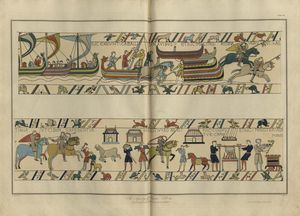 스토다드 / 베이시어의 판화: 노르만 군대가 해협을 건너 서식스에 상륙